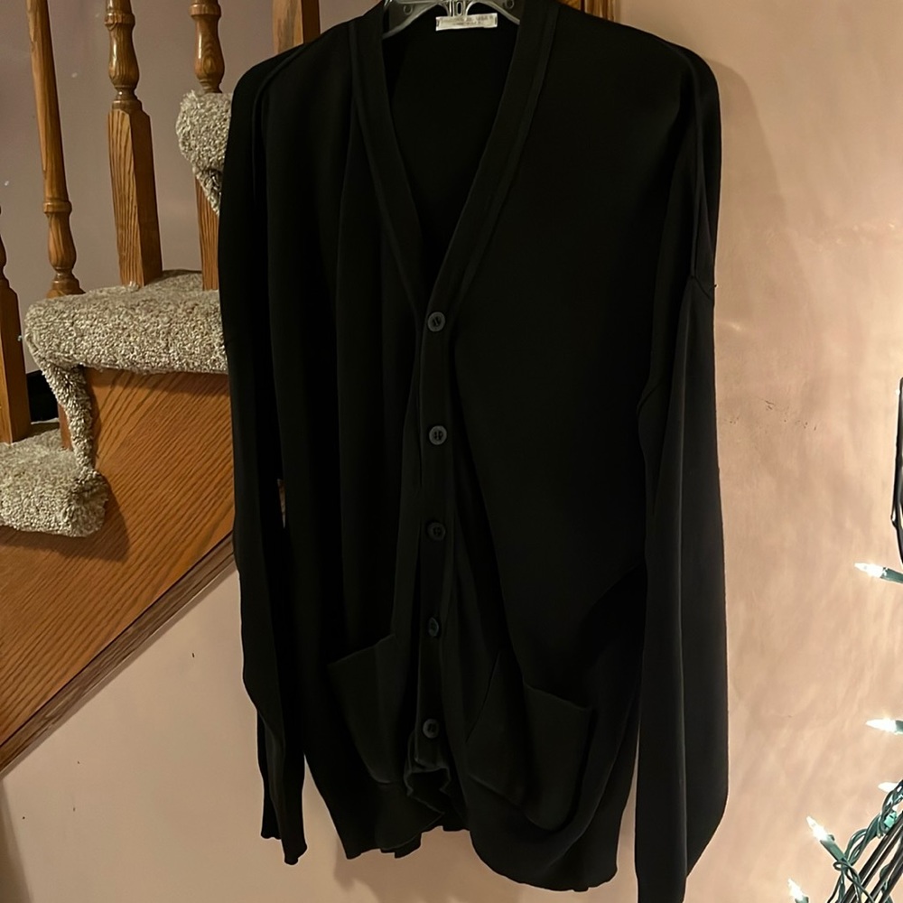Joan Vass vintage long black cardigan, size 3.